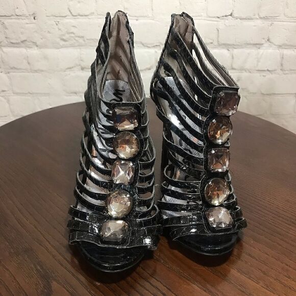 7 SAM EDELMAN snakeskin caged ankle booties EUC - Picture 3 of 6